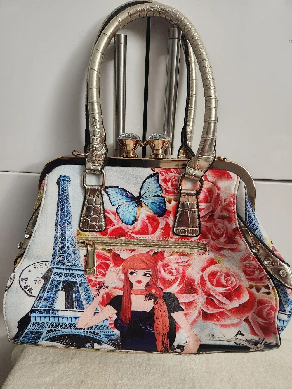 Floral Eiffel Graphic Satchel - Multicolor